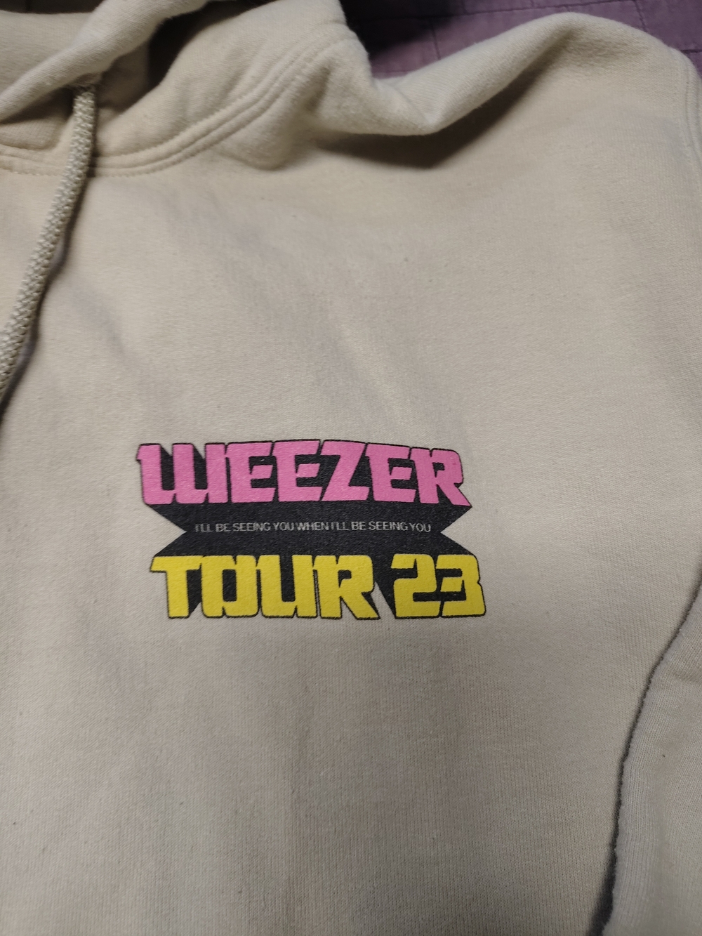 Weezer Tour 2023 Concert Hoodie Mens Small Pale Yellow Indie Rock Roadtrip - Picture 4 of 5
